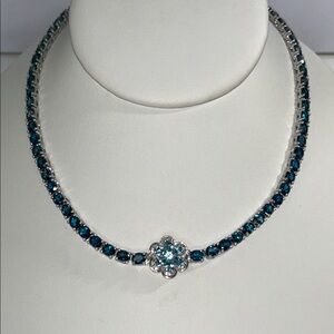 NWOT Genuine London Blue Topaz Eternity Necklace Floral Clasp Designer Necklace
